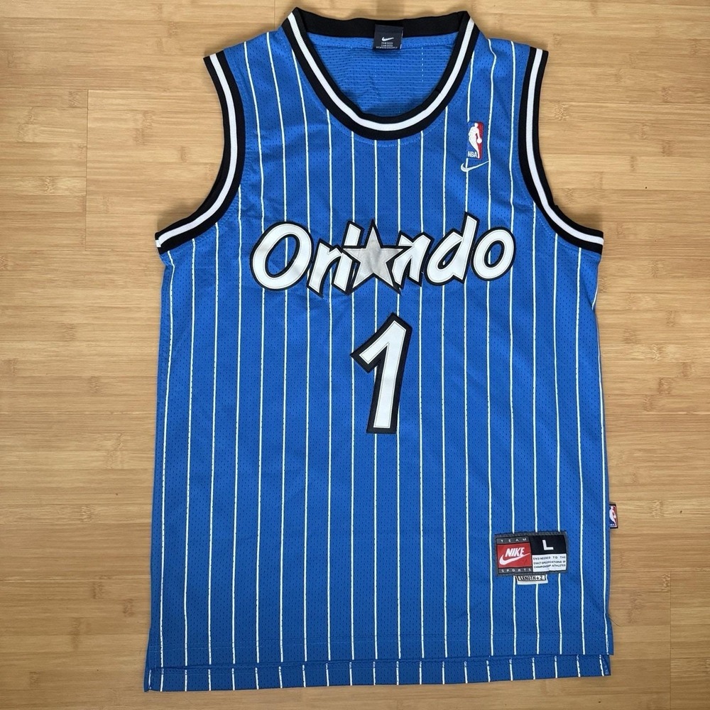 Vintage 90s Y2K Orlando Magic Penny Hardaway Blue Pinstripe Swingman Jersey Sz L